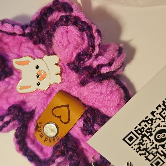 Handmade Crochet Floral Key chain Purple Dog Enamel Pin White Frenchie Puppy Pin - Picture 15 of 17